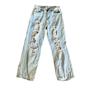 {Almost Famous} SUPER HIGH RISE Wide pant leg Distressed Jeans